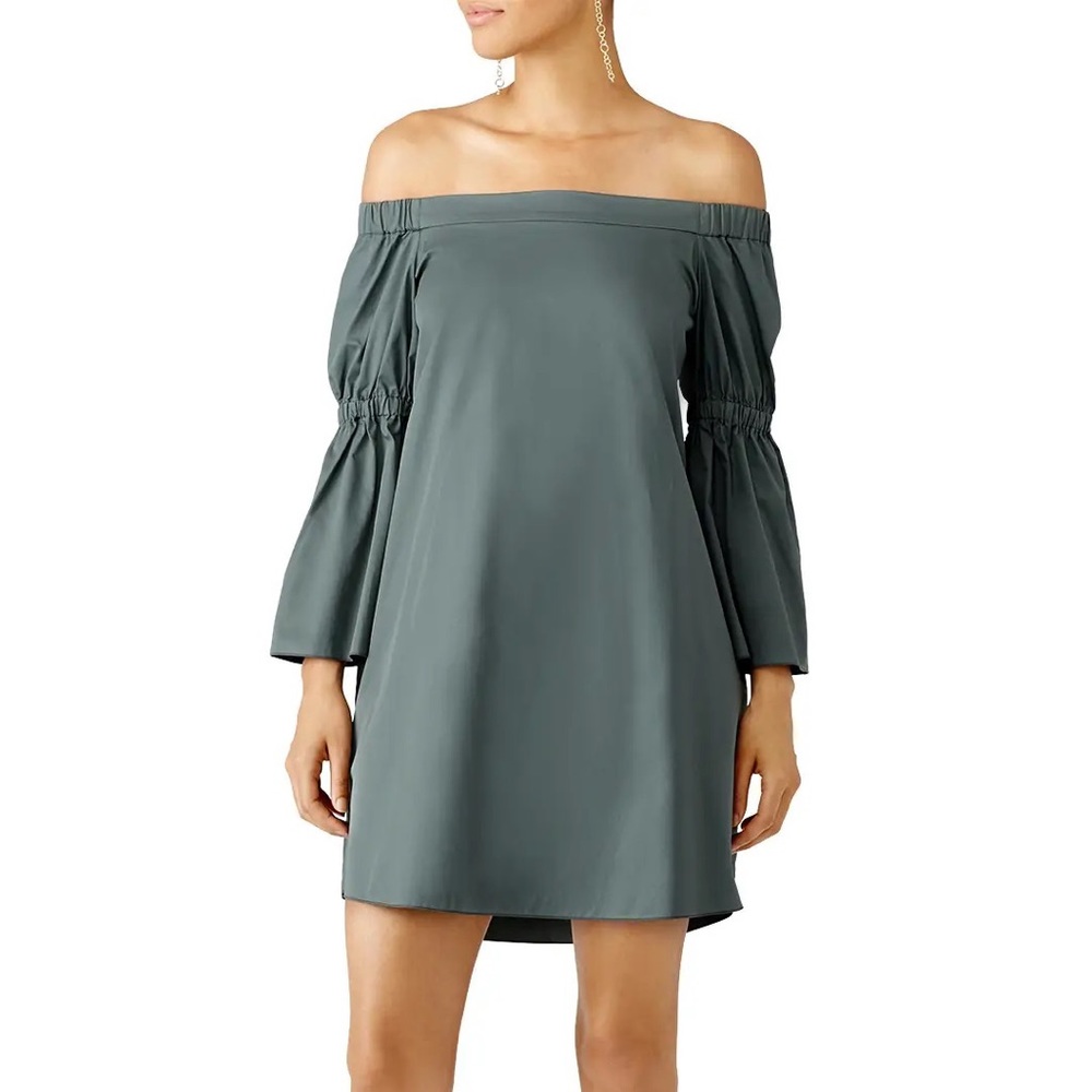 Tibi green off shoulder dress